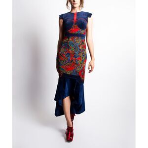 NWD Nuvula‎ Red & Blue Paisley Hi-Low Midi Dress #N630